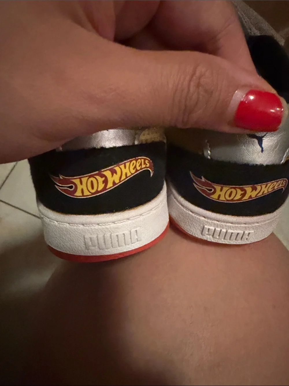 Puma Kids White, Black & Red Flame Accent Sneakers HOT WHEELS